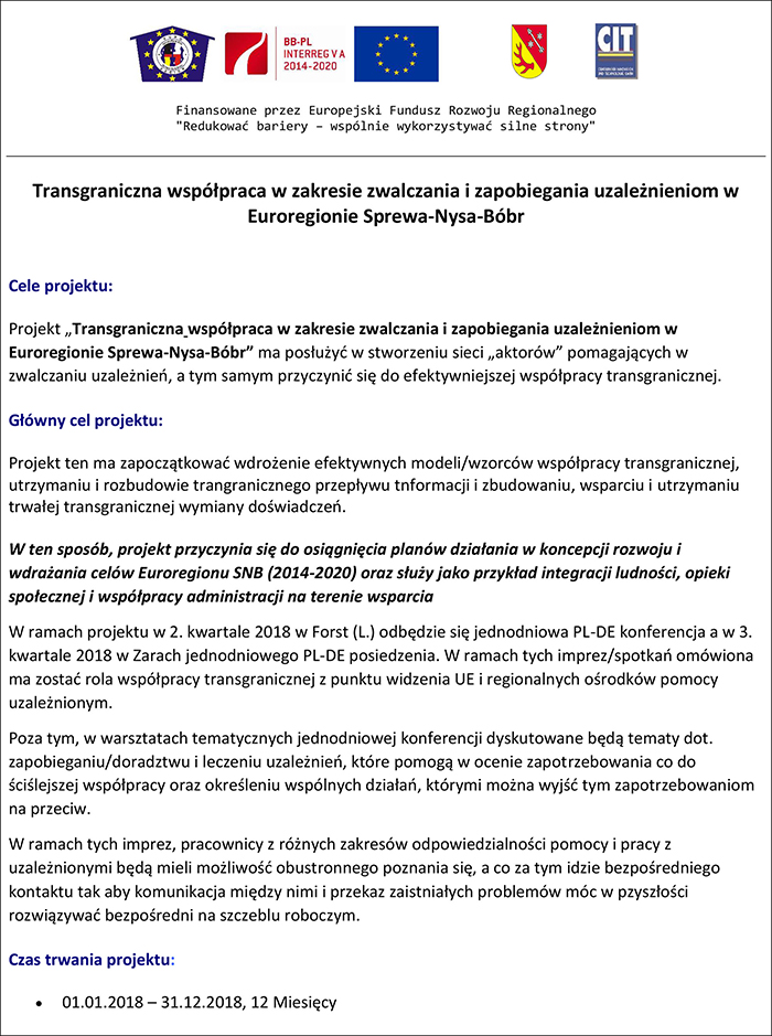 Ilustracja do informacji: Transgraniczna współpraca w zakresie zwalczania i zapobiegania uzależnieniom w Euroregionie Sprewa-Nysa-Bóbr