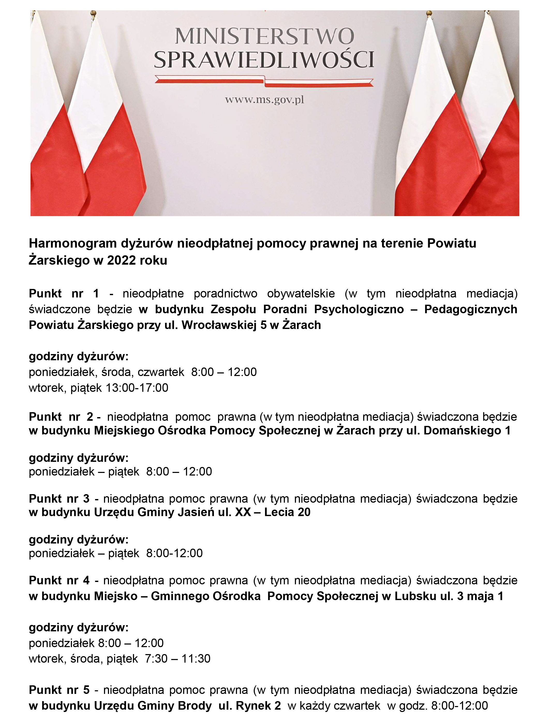 Ilustracja do informacji: Harmonogram dyżurów nieodpłatnej pomocy prawnej na terenie Powiatu Żarskiego w 2022 roku